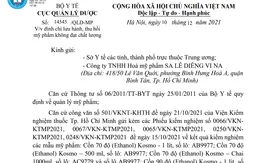 Thu hồi toàn quốc các lô cồn Kosmo không đáp ứng yêu cầu về giới hạn Methanol