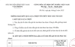 Văn phòng Đài THVN thông báo kết quả lựa chọn tổ chức đấu giá tài sản
