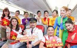 Rộn ràng hình ảnh cờ đỏ sao vàng trên những chuyến bay Vietjet dịp 2/9