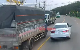 Xe tải vượt ẩu suýt gây tai nạn nghiêm trọng