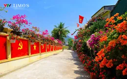 Đôi vợ chồng trẻ biến bờ tường cũ thành “con đường cờ” rực đỏ chào mừng Quốc khánh 2/9