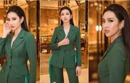 Người đẹp nhân ái Thùy Tiên khoe vẻ thời thượng với bộ suit xanh lá