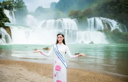Hoa hậu Lương Thùy Linh diện áo dài "check-in" giữa cảnh đẹp Cao Bằng