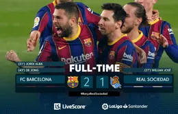 Barca 2-1 Real Sociedad: Messi không ghi bàn, Barcelona vẫn đánh bại đội dẫn đầu La Liga