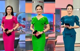 Trang phục lên hình đủ sắc màu của BTV Quỳnh Nga trên Chuyển động 24h