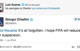 Giorgio Chiellini chính thức tha thứ cho Luis Suarez