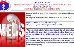 Bộ Y tế cảnh báo khách du lịch đề phòng hội chứng MERS-CoV 