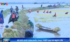 Bộ đội giúp dân khắc phục thiệt hại do mưa lớn