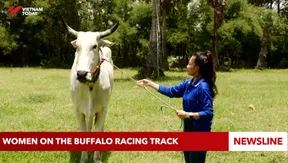 Women on the buffalo racing track