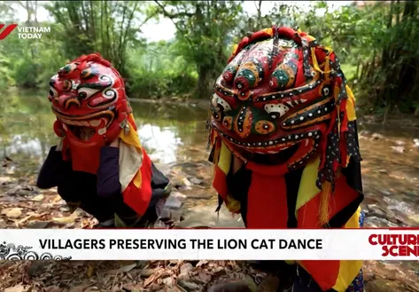 Villagers preserving the lion cat dance