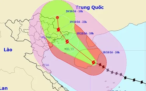 Bão số 7 tiến về đất liền và di chuyển theo hướng Tây Bắc