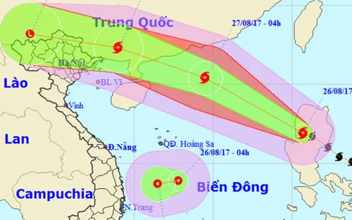 Bão số 7 đi nhanh theo hướng Tây Bắc, áp thấp nhiệt đới hướng vào Nam Trung Bộ