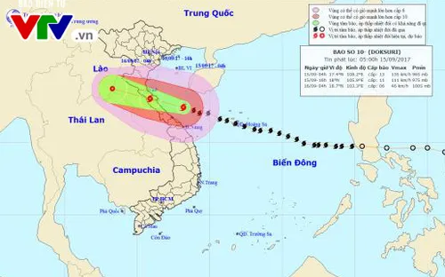 Bão số 10 đang mạnh tới cấp 12-13 và đã tiến sát vào đất liền Trung Bộ
