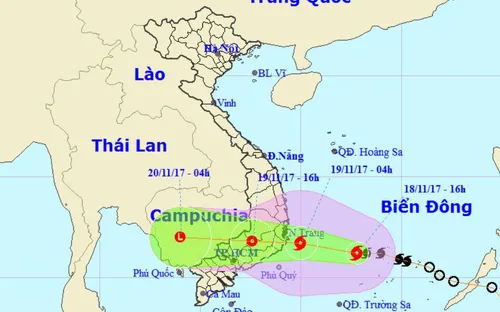 Bão số 14 đổ bộ đất liền Khánh Hòa - Bình Thuận trong sáng đến trưa mai (19/11)