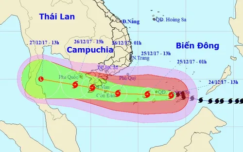 Chiều tối và đêm 24/12 bão số 16 duy trì sức gió mạnh cấp 12, giật cấp 15