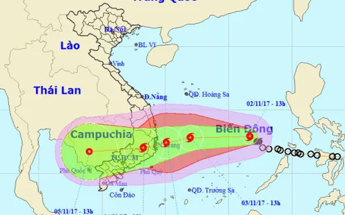 Bão số 12 hướng vào Nam Trung Bộ, từ chiều 3/11 mưa lớn diện rộng
