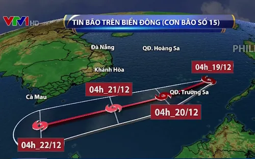 Bão số 15 đang đi sâu vào Biển Đông, không ngừng gây thời tiết xấu