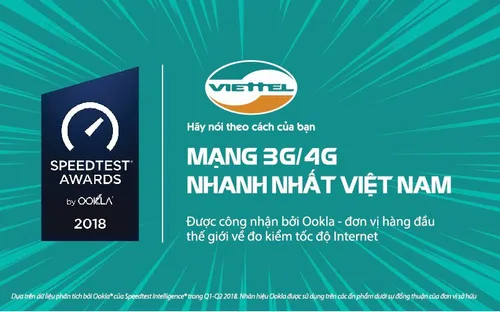 Viettel giành giải thưởng "Mạng di động nhanh nhất Việt Nam" của Speedtest