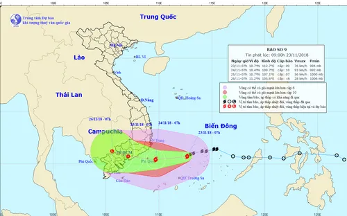 Bão số 9 tiếp tục tiến gần về phía đất liền Nam Bộ