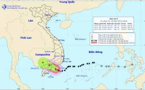 Bão số 9 sẽ gây mưa to, gió mạnh, ảnh hưởng trực tiếp tới các tỉnh Nam Bình Thuận đến Bến Tre
