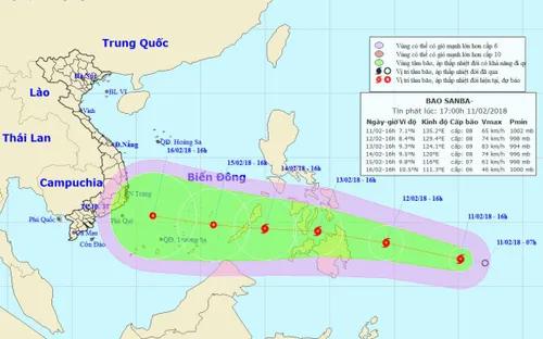 Áp thấp nhiệt đới mạnh lên thành bão Sanba gần biển Đông