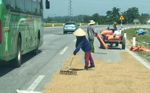 Hà Tĩnh xử lý tình trạng sử dụng đường QL 1 làm sân phơi
