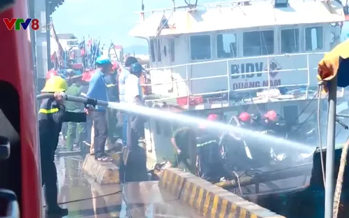 Tàu cá bốc cháy ngùn ngụt khi đang neo tại cảng Hòn Rớ