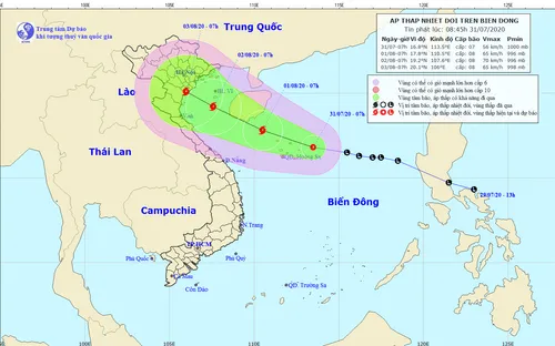 Vùng áp thấp trên Biển Đông đã mạnh lên thành áp thấp nhiệt đới