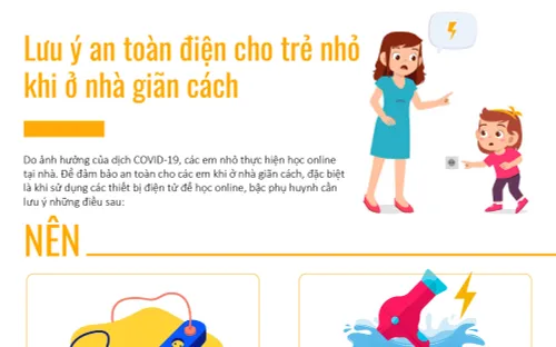 [Infographic] Lưu ý an toàn điện cho trẻ nhỏ khi ở nhà giãn cách