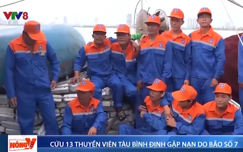 Cứu 13 thuyền viên tàu Bình Định gặp nạn do bão số 7