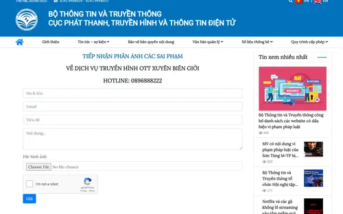 Mở cổng tiếp nhận phản ánh sai phạm về dịch vụ truyền hình trên mạng Internet