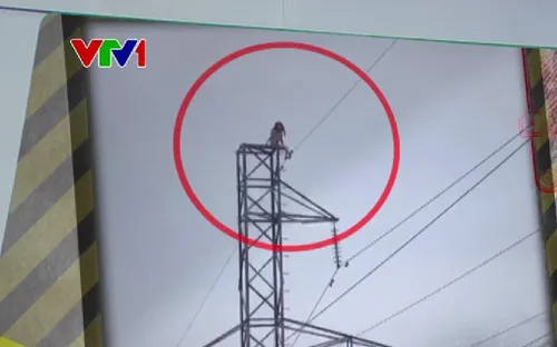 Giải cứu 1 phụ nữ nghi “ngáo đá” trèo cột điện cao thế