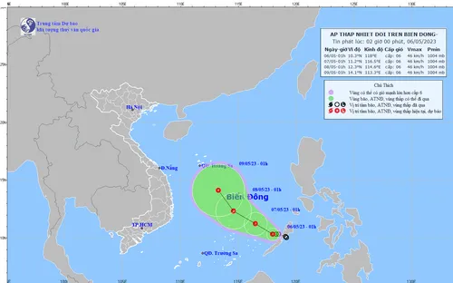 Áp thấp nhiệt đới cách đảo Song Tử Tây khoảng 430km