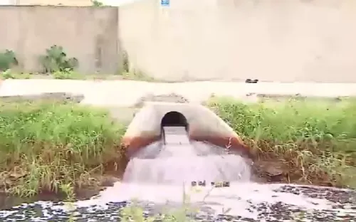 Dòng nước thải màu hồng từ khu công nghiệp đổ ra sông Bắc Hưng Hải