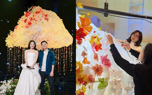 Nghệ nhân "phiêu" với giấy, phế thải tạo ra hoa khổng lồ trên sân khấu Đón Tết cùng VTV
