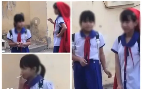Xác minh video nhóm nữ học sinh tiểu học hút thuốc trong sân trường