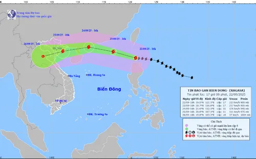 Ngày 23/9, siêu bão Ragasa đi vào Biển Đông, với cường độ mạnh cấp 17