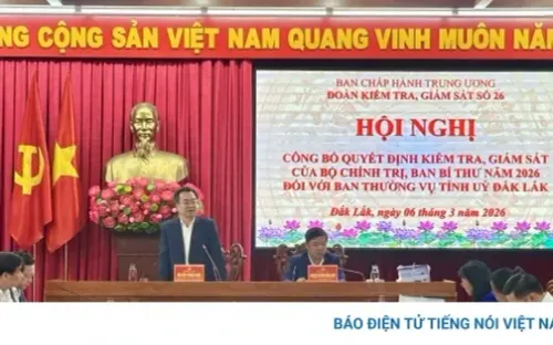 Công bố quyết định kiểm tra, giám sát đối với Ban Thường vụ Tỉnh ủy Đắk Lắk năm 2026