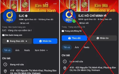 Vàng SJC cảnh báo thủ đoạn làm giả fanpage của SJC để lừa đảo