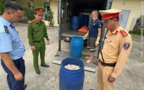 Phát hiện hơn 1 tấn lòng lợn bốc mùi hôi thối trên xe tải ở Hưng Yên