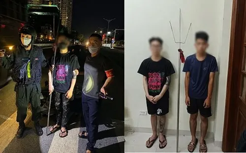 Truy đuổi qua nhiều tuyến phố Hà Nội, 141 khống chế 2 thanh niên mang hung khí nguy hiểm