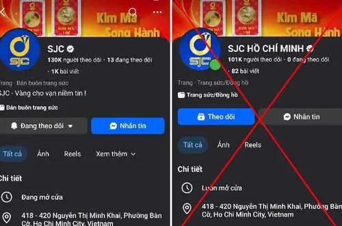 Vàng SJC cảnh báo thủ đoạn làm giả fanpage của SJC để lừa đảo