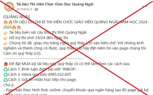 Quảng Ngãi: Bộ đề ôn thi đăng tải trên mạng xã hội là hình thức lừa đảo