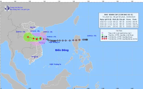 Bão số 4 giật cấp 10, cách Quảng Bình - Quảng Trị khoảng 190 km