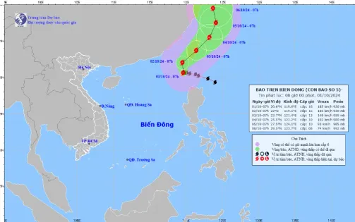 Bão số 5 đi vào Bắc Biển Đông, mạnh lên thành siêu bão