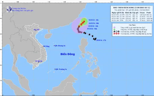Bão số 5 giật cấp 16 trên khu vực Bắc Biển Đông