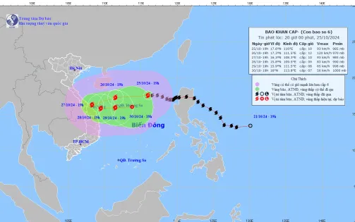 Bão số 6 giật cấp 12, cách quần đảo Hoàng Sa khoảng 410km