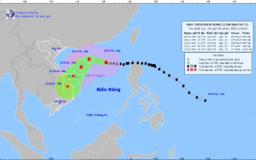 Bão số 7 đang ở Bắc Biển Đông, mạnh cấp 14, giật cấp 17