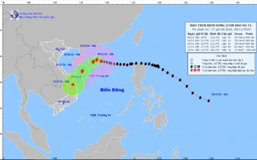 Bão số 7 giật trên cấp 17, di chuyển theo hướng Tây Tây Bắc
