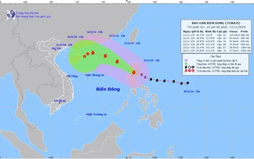 Bão Toraji giật cấp 12, tối đến đêm nay sẽ vào Biển Đông